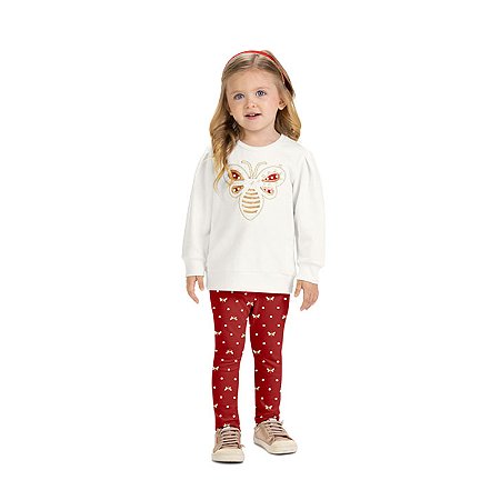 Conjunto Infantil Blusa Bordado Abelha e Legging Poá Vermelha | Milon