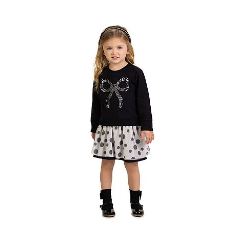 Conjunto Infantil Blusa Laço Strass e Saia Tule Poá | Milon