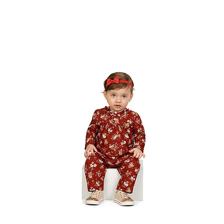 Macacão Longo Infantil Floral Vermelho | Milon