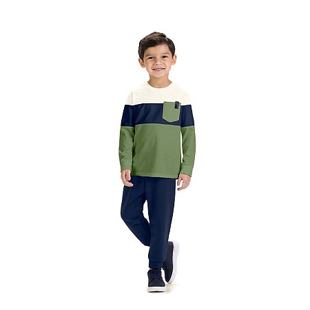 Conjunto Infantil Blusa Color Block e Calça Marinho | Milon