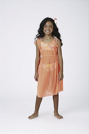 Vestido Infantil de Tule Laranja Flúor | Siri Kids