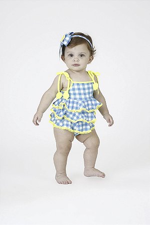 Maiô Baby Zoe Estampa Vichy Limão | Siri Kids