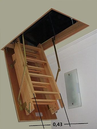Escada Sótão Luxo Antiderrapantes + Corrimão e Vedação Perfeita!!( Largura externa da escada 43 cm)