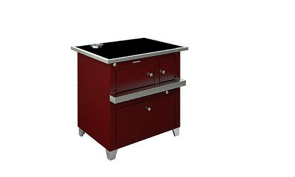 Fogão a Lenha Pizzaiolo / Chapa Vitrocerâmica / Vermelho Marsala Com Inox / Saída Na Chapa / Direito ou Esquerdo