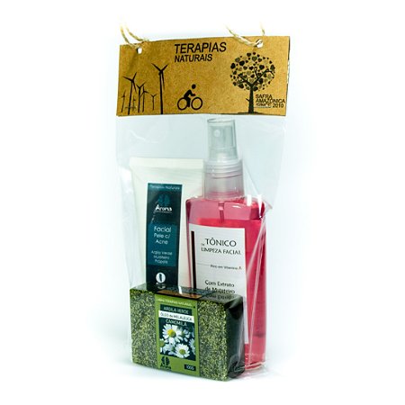 KIT FACIAL PELE OLEOSA E COM ACNE - C/ Extrato de Mulateiro / Própolis / Dolomita / Argila Verde - (kit com 3 produtos) - CÓD: 1006