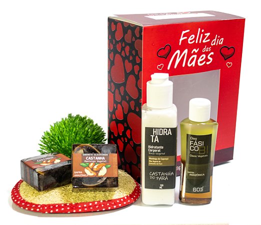 KIT CAIXINHA DIA DAS MÃES - 02 Sab. Safra / 01 Hidratante / 01 Ólei Bifásico / 01 Bucha Vegatal / 01 Caixinha Artesanal  - CÓD: 3863
