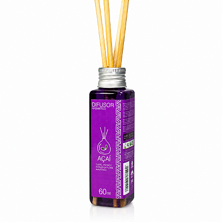 DIFUSOR AROMÁTICO DE AMBIENTES C/ PALITINHOS - Perfume Intenso e Contínuo / Notas Aromáticas Amazônicas - 60ml - CÓD: 2743
