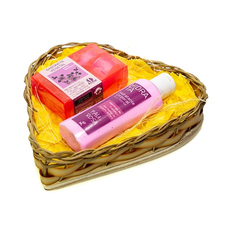 KIT P/ PRESENTE CESTA CORAÇÃO P - 01 Sabonete Safra Amazônica 100g / 01 Hidratante Corporal Manteiga de Cupuaçu 60ml / 01 Cesta Artesanal Cipó-titica - UND - CÓD: 0731