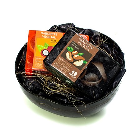 KIT P/ PRESENTE CUIA DUPLO G - 02 Sabonetes Vegetal Safra Amazônia 100G / 01 Cuia Regional Decorada - UND - CÓD: 0733