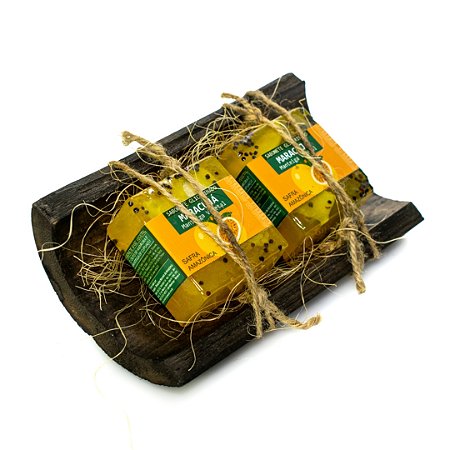 KIT P/ PRESENTE SABONETEIRA BAMBU DUPLO M - 02 Sabonetes Safra Amazônica 60G / 01 Saboneteira Bambu Artesanal - UND - CÓD: 2958