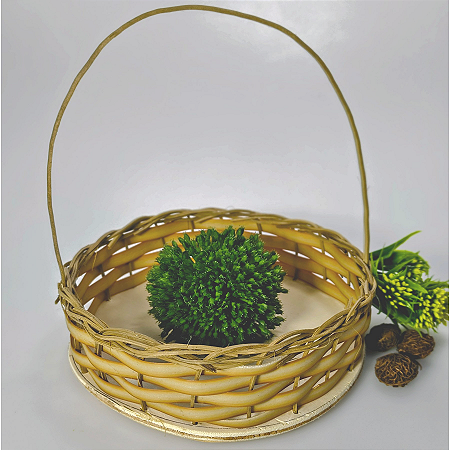 CESTA ARTESANAL CIPÓ-TITICA REDONDA C/ ALÇA - Plantio Sustentável / Palha Natural - Tam G (18cm) - CÓD: 1026