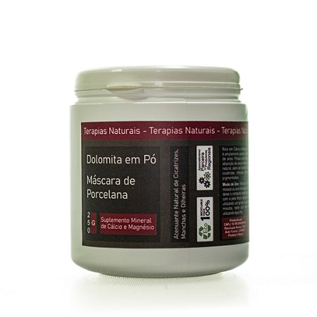 DOLOMITA EM PÓ MÁSCARA DE PORCELANA - Suplemento Mineral In Natura de Cálcio e Magnésio / Claredor e Antioleosidade Natural - 250G - Cód: 1722
