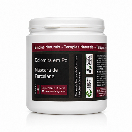 DOLOMITA EM PÓ MÁSCARA DE PORCELANA - Suplemento Mineral In Natura de Cálcio e Magnésio / Claredor e Antioleosidade Natural - 250G - CÓD: 1722