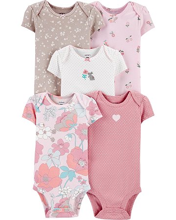 Kit com 5 bodies florais, manga curta