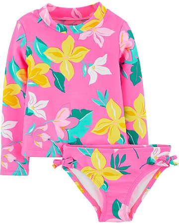 Conjunto rosa floral com proteção solar
