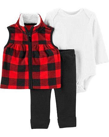 Trio com colete xadrez e body branco