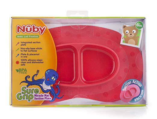 Prato de silicone com divisória e com sucção Sure Grip da Nuby