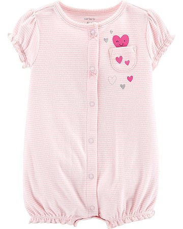ROMPER LISTRADO BRANCO E ROSA COM CORAÇÕES. 16234810 Carters