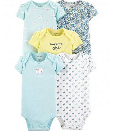 kit com 5 bodies manga curta com elefante. Carters