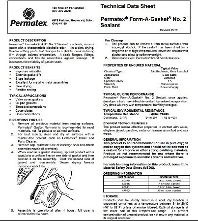 Permatex 2 FORM-A GASKET SEALANT 311g FAG2 80011- Formador de Juntas ...