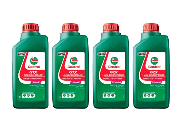 KIT 4 Litros Óleo de Motor Castrol GTX Alta Quilometragem ANTI-BORRA 25W60