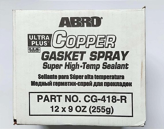 Caixa com 12 Unidades Junta Líquida de Cobre Spray ABRO COPPER GASKET CG-418-R 255g - Selante Formador de juntas O.E.M.
