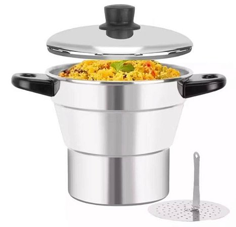 Cuscuzeira pequena 1,4 litros, alumínio polido.