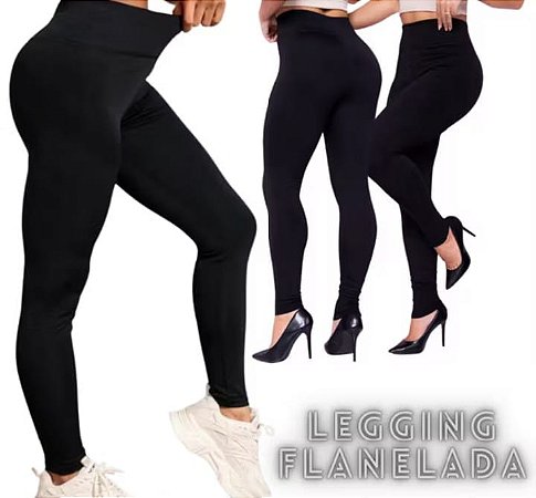 Calça legging preta flanelada, tamanho M.