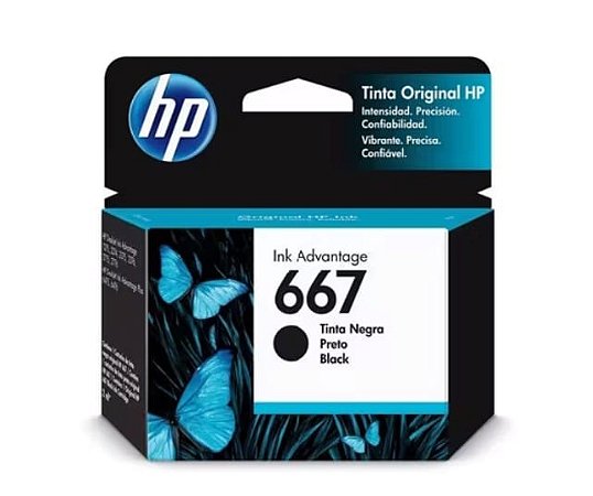 Cartucho de tinta HP 667 preto.