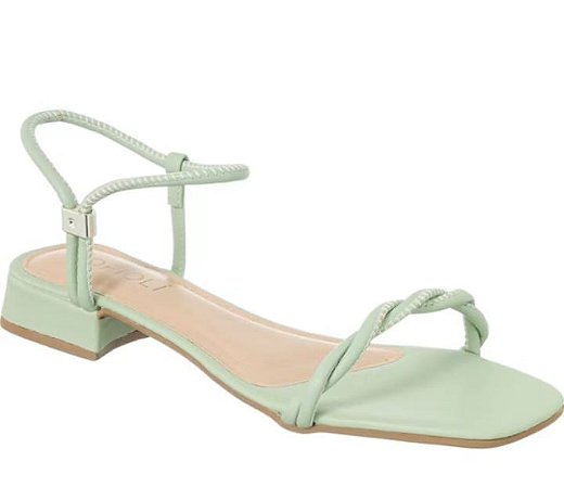 Sandália feminina trançada, salto baixo casual básico. Verde água, tamanho 36.