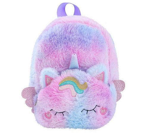 Mochila pequena de pelúcia para meninas, unicórnio.