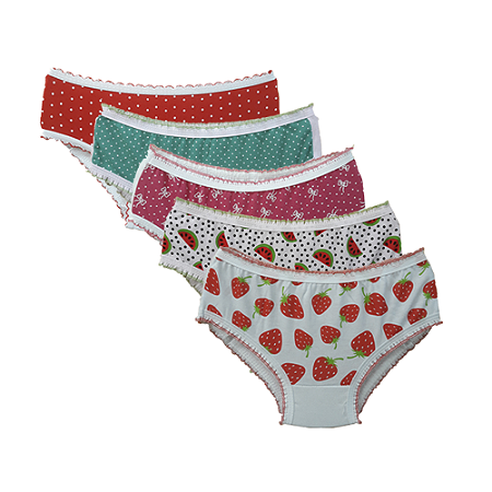 Calcinha Infantil Kit 5 Peças 100% Algodão DCP Kids