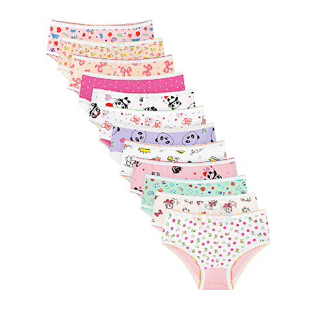Calcinha Infantil Kit 12 Peças Básica Estampada DCP Kids