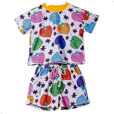 Conjunto Alice Blusa e Short Infantil Feminino - Corações de Morango