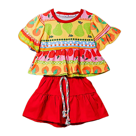 Conjunto Manuela Blusa e Short Infantil Feminino - Salada de Frutas