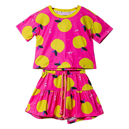 Conjunto Alice Blusa e Short Infantil Feminino - Maçã Verde