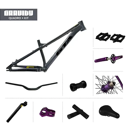 QUADRO 26 ALUM FREERIDE GRAVITY CINZ+ KIT RODA K-7+R LIVRE+PE DE VELA SINGLE+SELIM+CANOTE+PEDAL