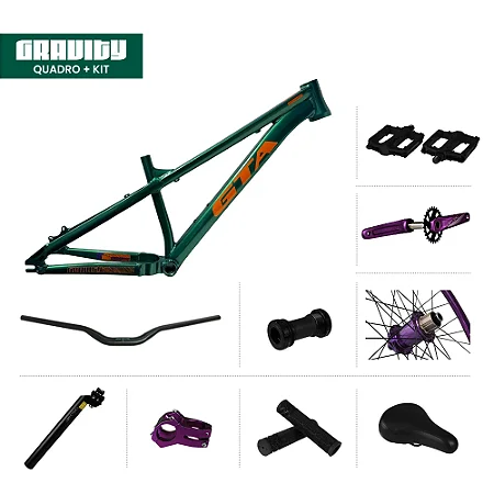 QUADRO 26 ALUM FREERIDE GRAVITY VERDE + KIT RODA K-7+R LIVRE+PE DE VELA SINGLE+SELIM+CANOTE+PEDAL
