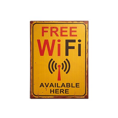 Placa Decorativa de Madeira Free Wi-Fi 30x40