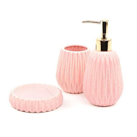 Kit de Banheiro em Cerâmica Rosa