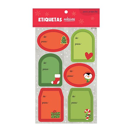 Cartela de Etiquetas Adesivas para Presentes Verdes e Vermelhas