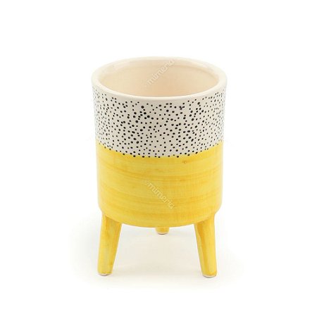 Vaso de Cerâmica com Pé Cores Brilhantes Amarelo Grande