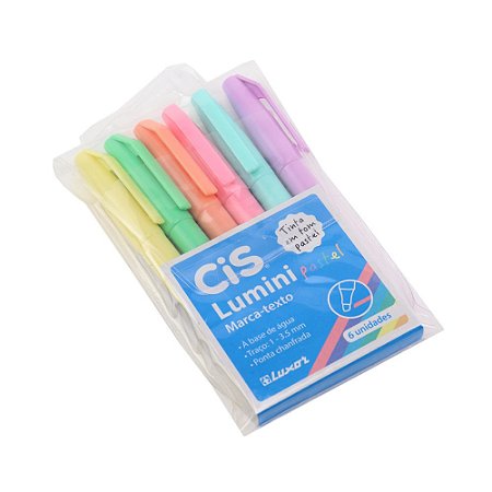 Kit Marcadores de Texto CiS Lumini Tons Pastéis com 6 Cores