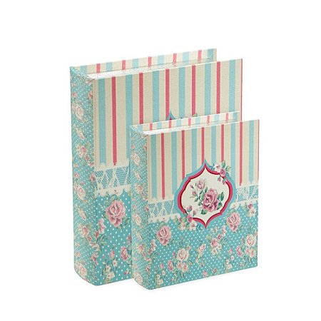 Conjunto 2 Livros Caixa Decorativos Rosas Azul