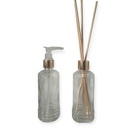 Kit para banheiro frasco de vidro para aromatizador com vareta e sabonete liquido 120ml