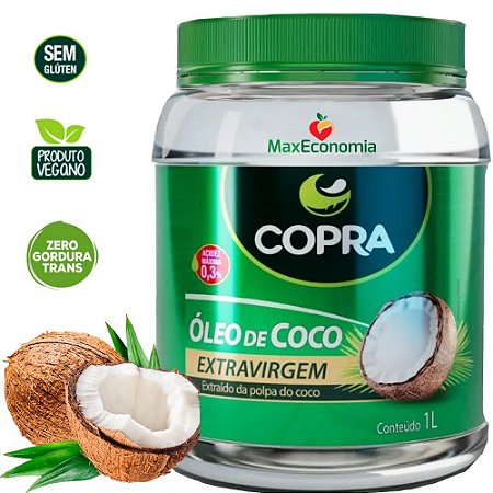 Óleo De Coco Extra-virgem Copra embalagem 1 litro - MaxEconomia sua loja de  conveniência na internet.