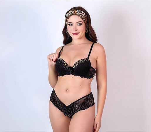 Conjunto Strappy-Bra Rendado Onça Flor De Lotus (6016)