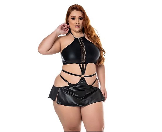 CONJUNTO GATA BRAVA PLUS SIZE - LINHA SADO - HOT FLOWERS