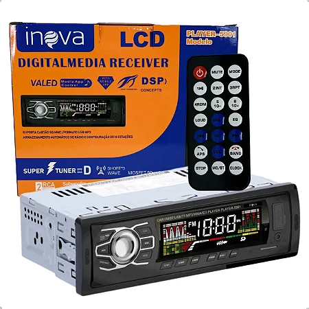 Rádio MP3 Automotivo Inova PLAYER-5901 Bluetooth USB SD Preto
