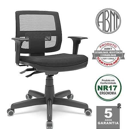 Cadeira Executiva Giratória Para Escritório Brizza Tela Ergonômica Com Certificado NR17 Preta